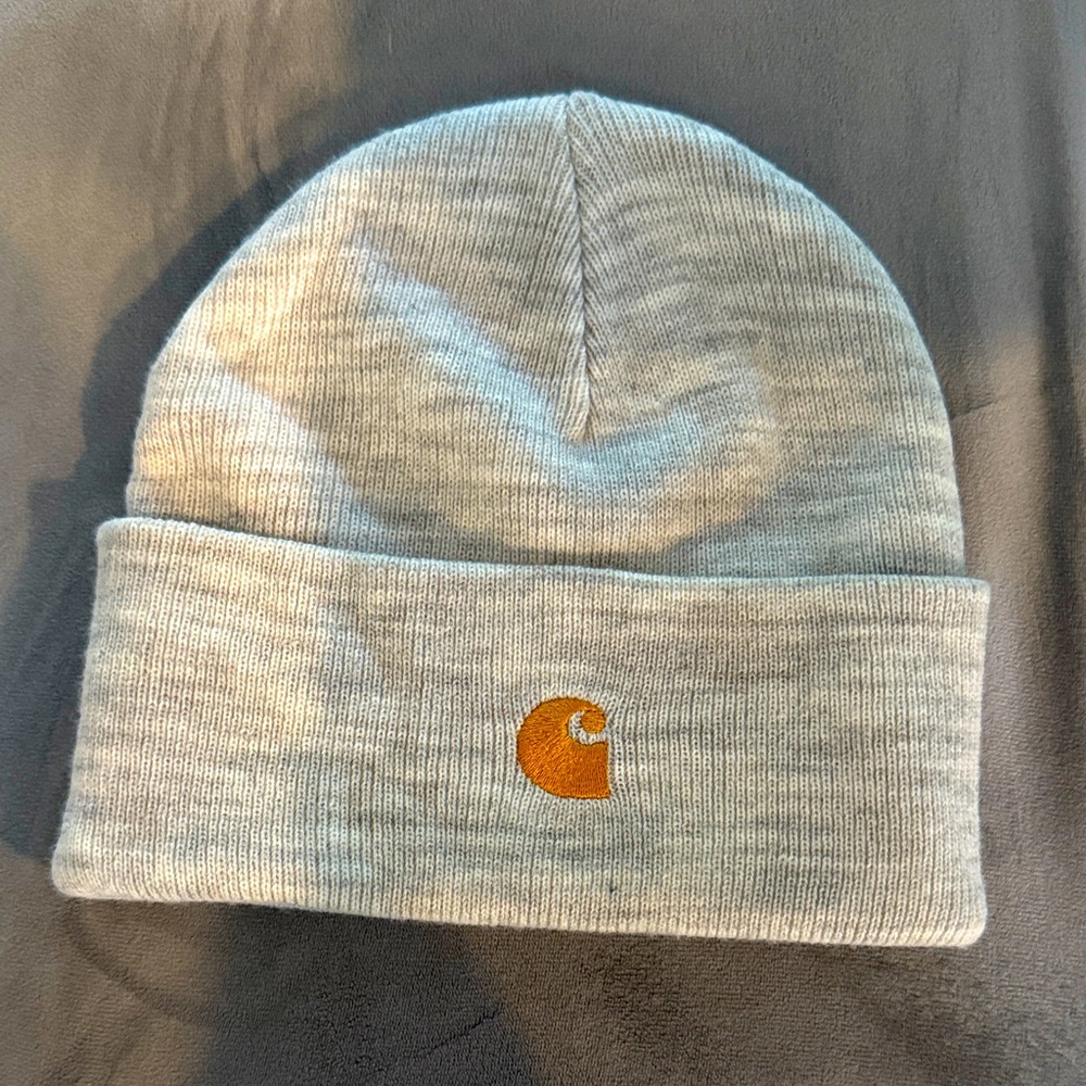 Carhartt Light Gray Beanie with Gold Logo